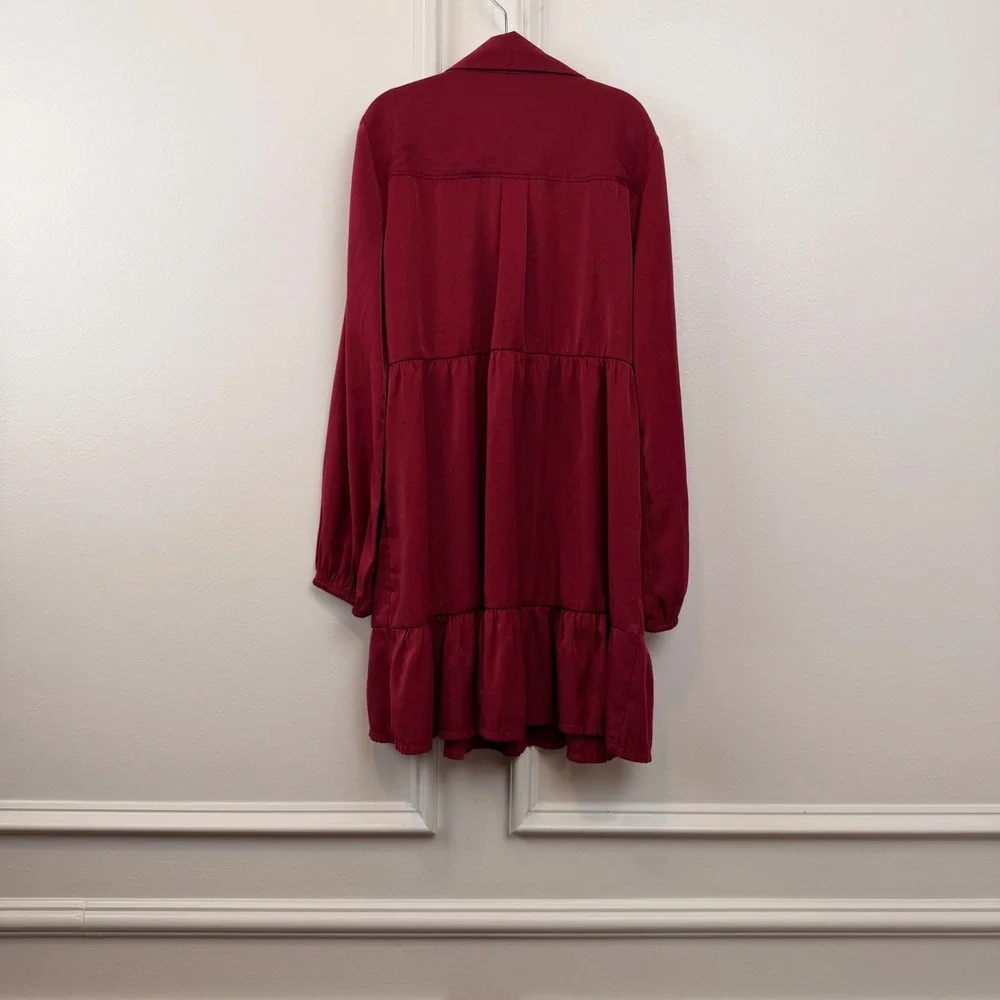 Gap‎ Kids Girls Burgundy Long Sleeve Tiered Button Front Dress Size S 6-7